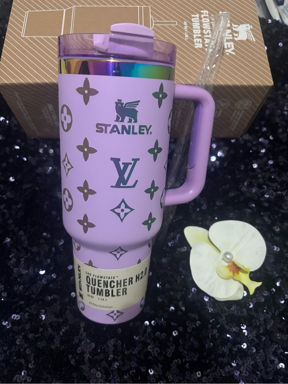 Lavender Travel Mug with Iridescent Lid and Straw